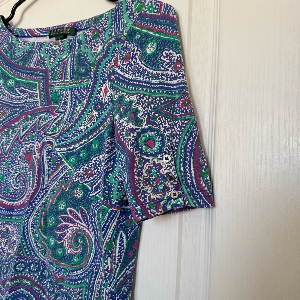 Lauren Ralph Lauren Paisley Print Blue Multi Color Pullover Shirt Artsy Vtg Sm - Picture 4 of 6